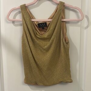 David Meister Gold Shiny Cowl Neck Tank Top